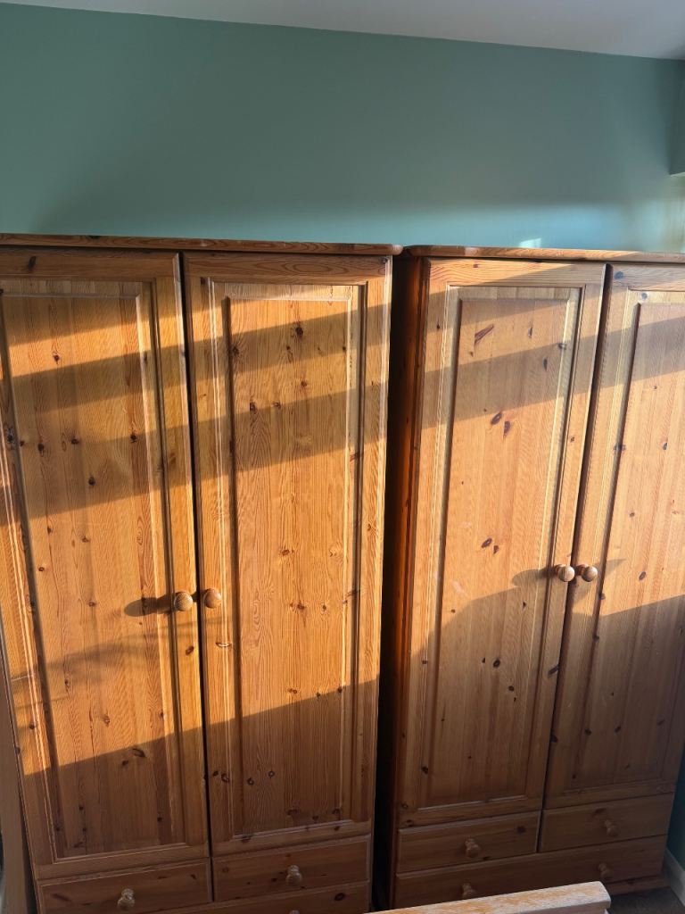 Pair of Solid Pine Wardrobes