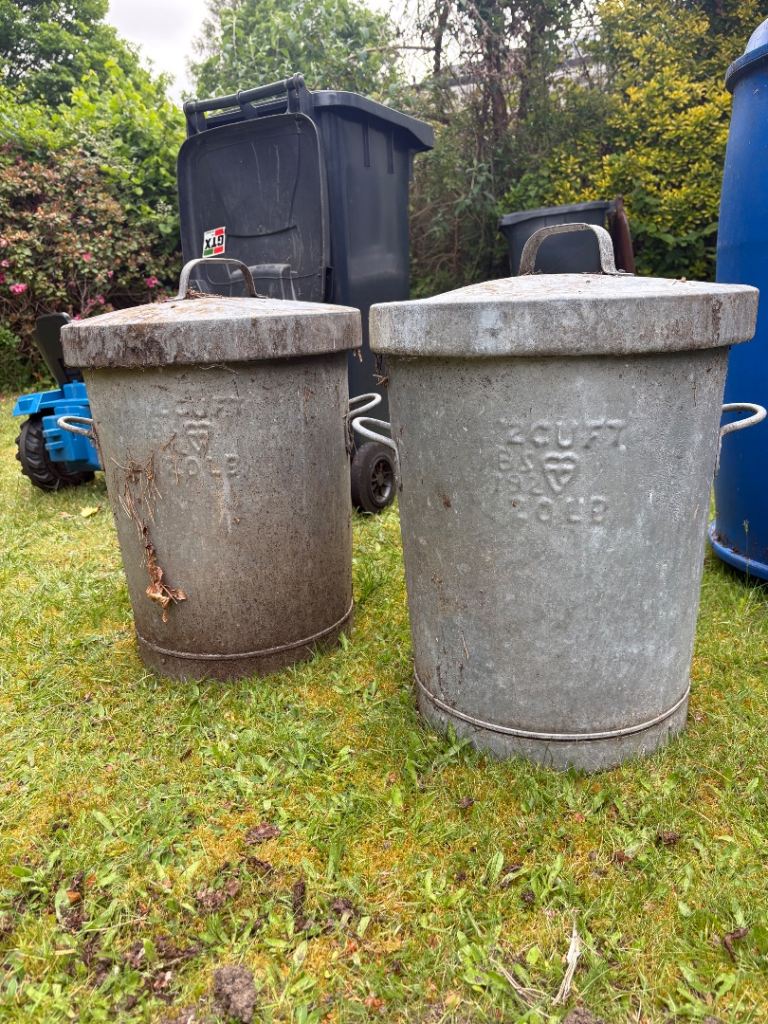 2 x Vintage Galvanised Rustic Bin Planter Garden Planter Plant Pot Bin 