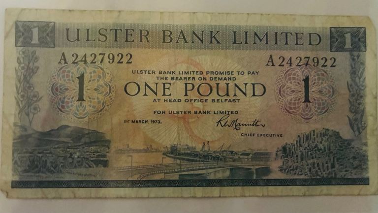 Ulster Bank One Pound Note 1973 – Vintage Collectible
