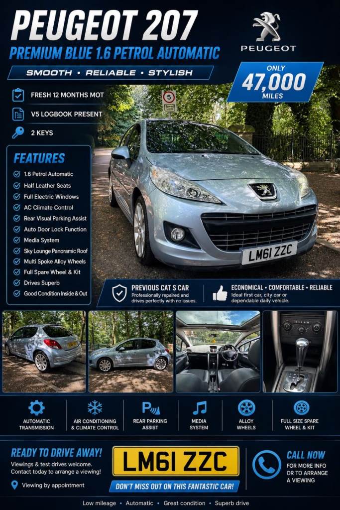 Peugeot, 207, Hatchback, 2011, Auto, 1598 (cc), 5 doors