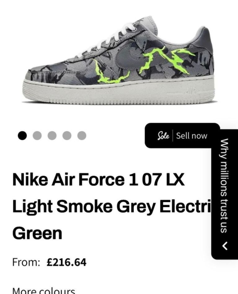 Nike Air Force 1 07 LX Trainers – Light Smoke Grey Electric Green