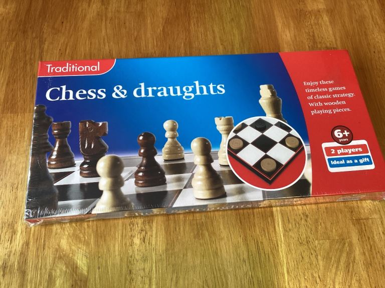 Wood Chess Set Vintage 2006 Tesco Includes Draughts Board Game Brand New Unopened Gift Present