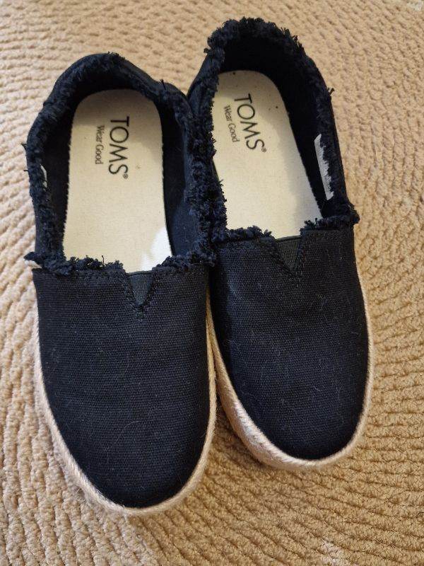 TOMS Black Canvas Espadrille Platform Shoes