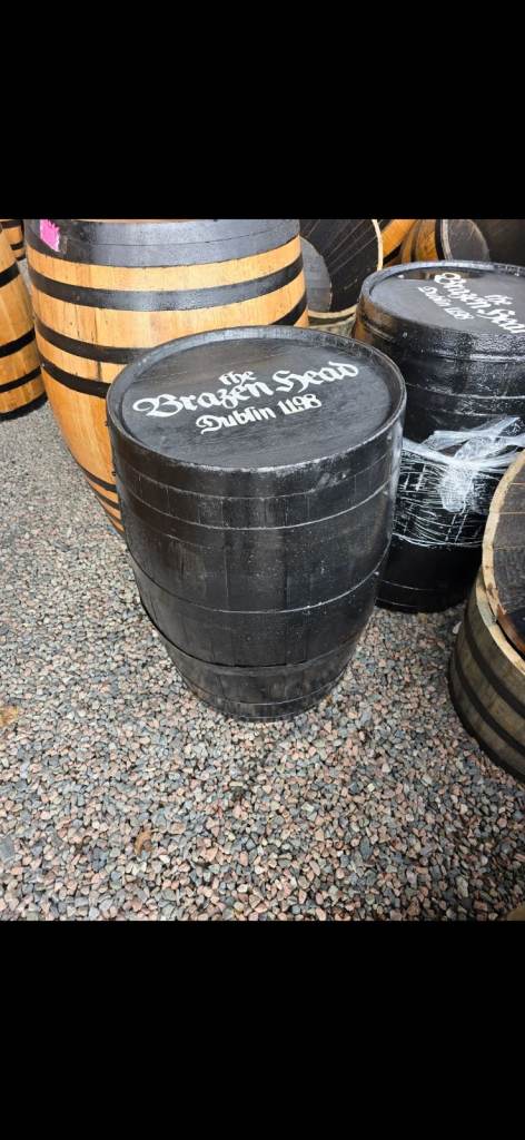 Black painted oak barrel suit man cave ornament