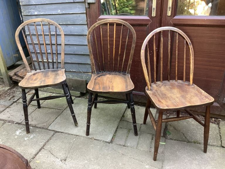 Three beech & elm stick back Windsor farmhouse kitchen dining chair 