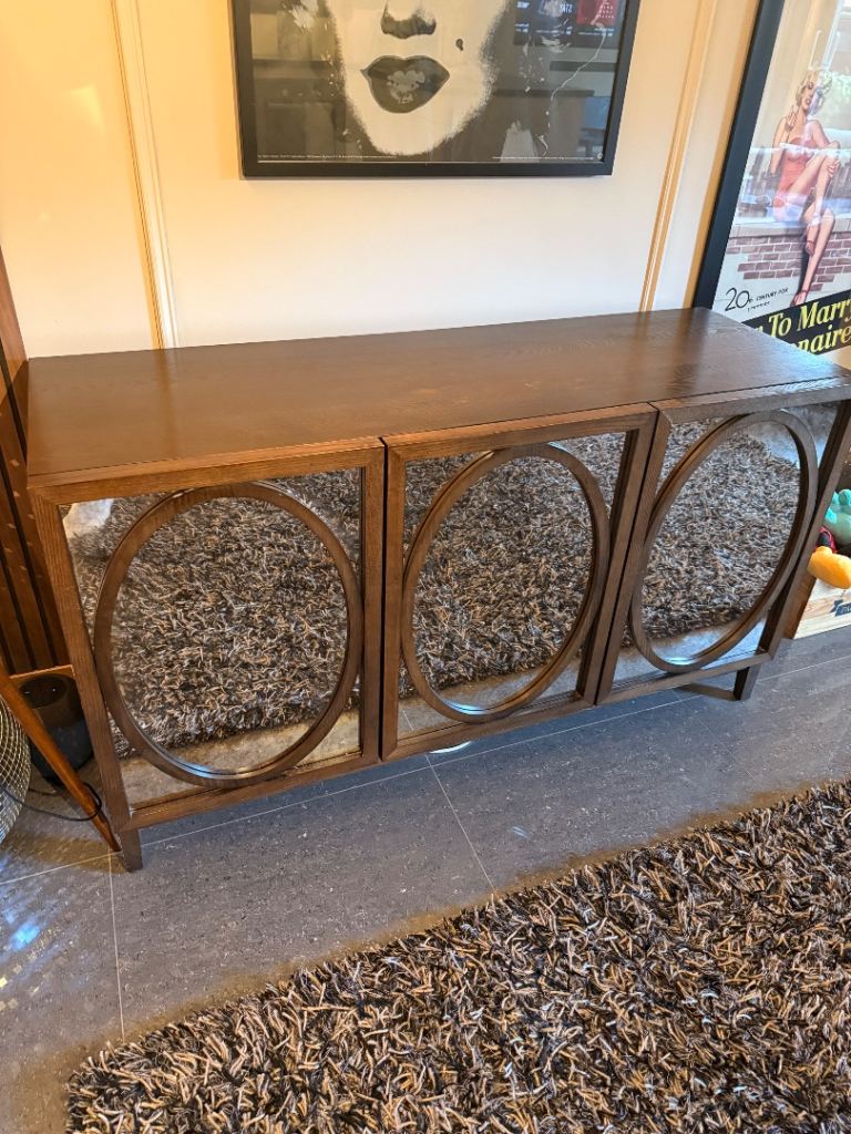 Wooden side unit  vintage mirror doors westelm