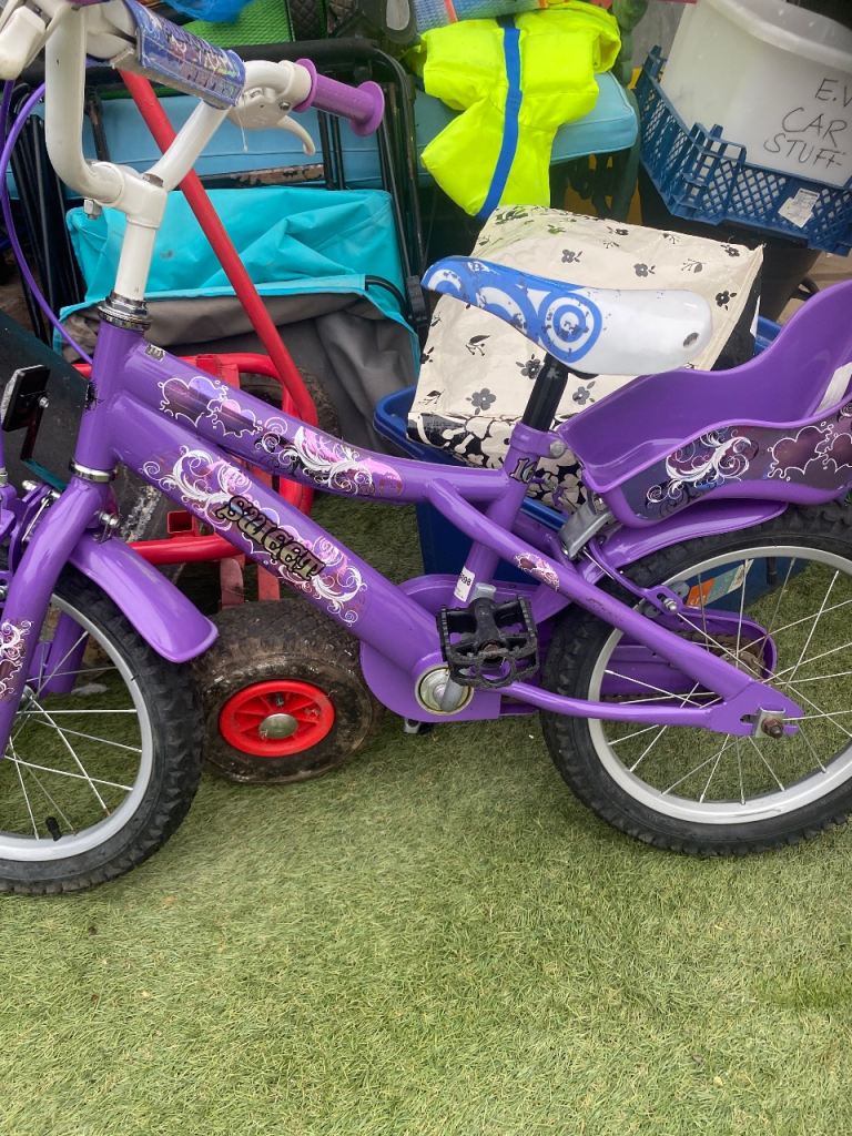 Girls Purple Bike with Doll Seat – Good Condition