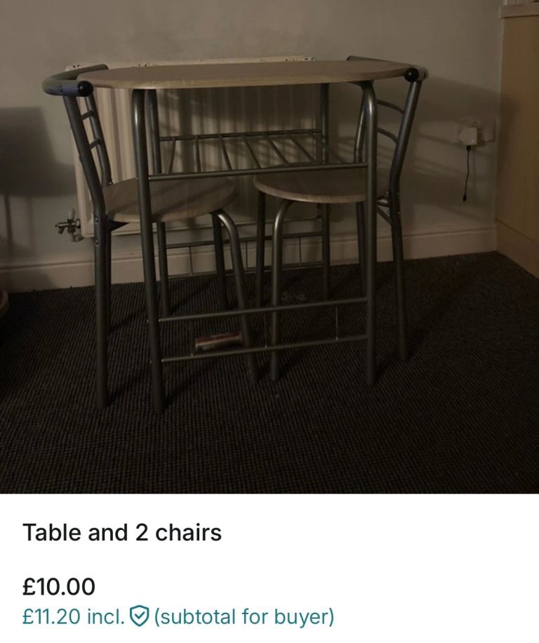 Compact Bar Table with 2 Stools – Silver Metal & Light Wood