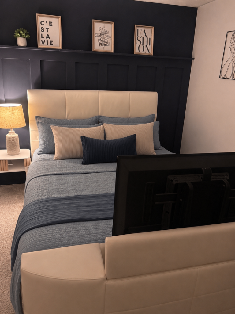 Kingsize bed with built in TV