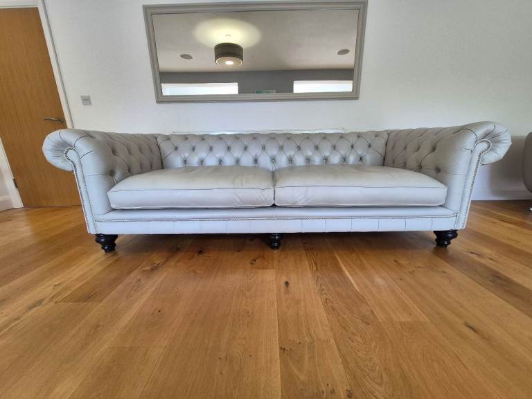 Very Large Leather Chesterfield - Pale Grey