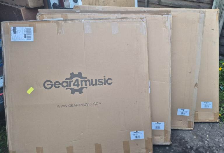 Used and unused Gear4music stage deck panels and risers