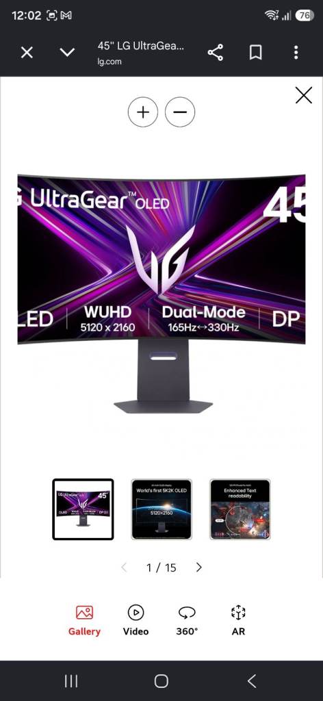 45" LG UltraGear 45GX950A-B OLED Gaming Monitor,5K2K Resolution, 165Hz 