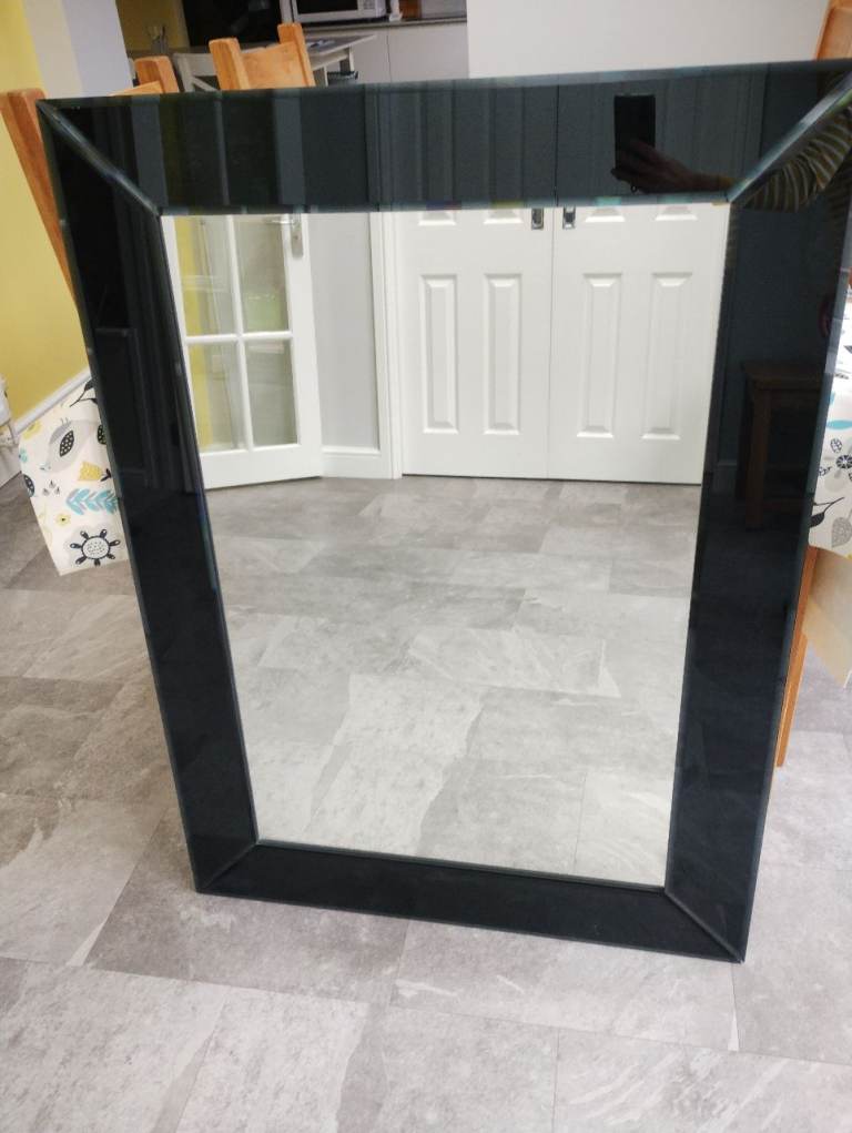 Large black glass mirror 80 x 110cm