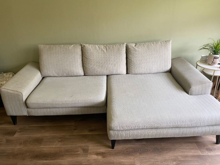 Comfortable Grey Chaise Sofa with matching 2 seater Armchair. 