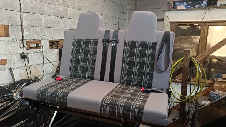 Brand new, All fabric, Grey GTI Tartan pattern upholstered Rock and roll bed, colours available.
