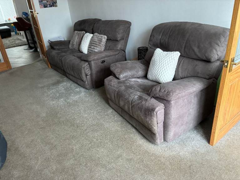 Touch Armchair & 2 Seater Grey Fabric Recliner Reclining Sofas From Furniture Village - Manchester