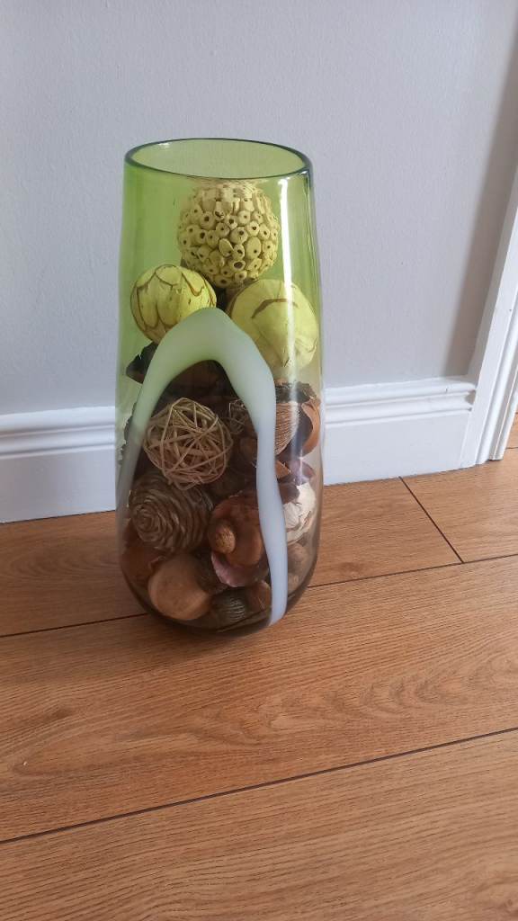 Green Glass Vase with decorative internal pieces