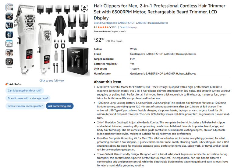 Brand New Men's Professional Hair Clippers - 2-in-1 Cordless Trimmer Set - Half Price
