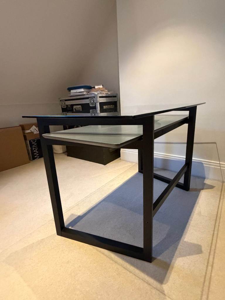 Glass Top Desk with Black Metal Frame – Good Condition