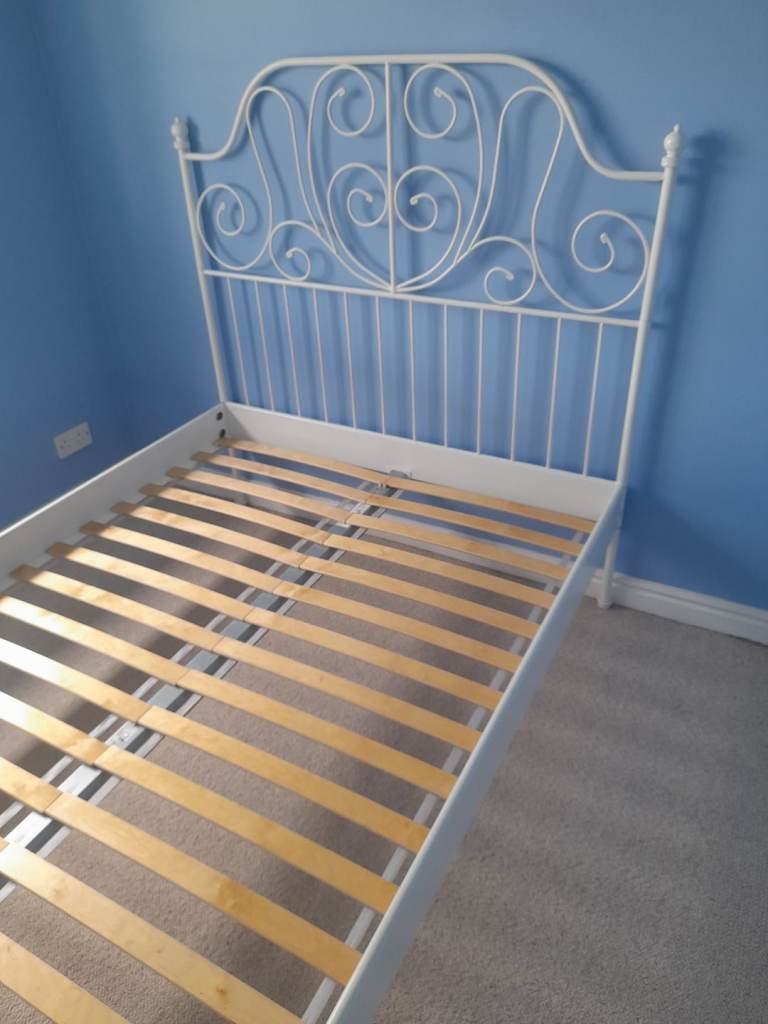 Ikea LEIRVIK White Metal Double Bed Frame . VERY LOCAL Delivery Possible . 