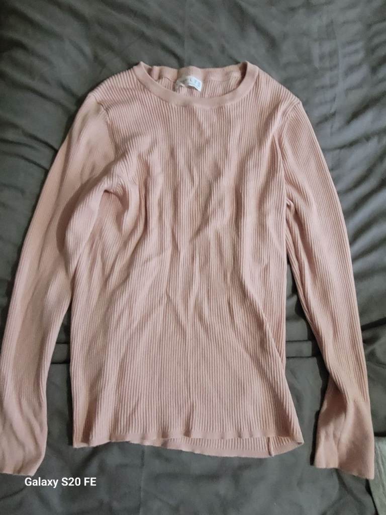 USED Primark Pink Ribbed Long Sleeve Top Sweater Jumper L | Open to Offers!
