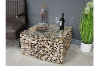 NEW Stunning Driftwood Coffee Table with Glass Top Driftwood - Delivery Available