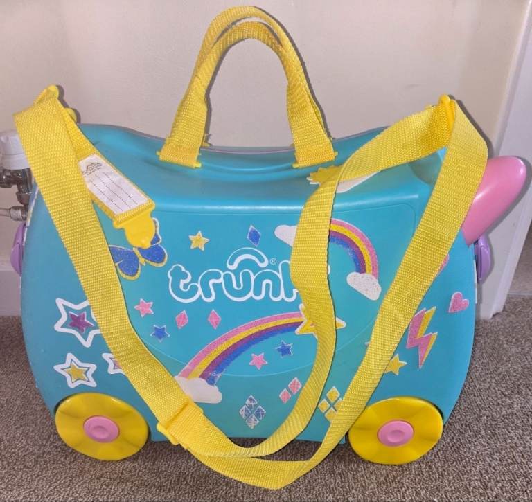 Trunki una the unicorn kids ride on pull along suitcase hand luggage on wheels with strap key 18L 