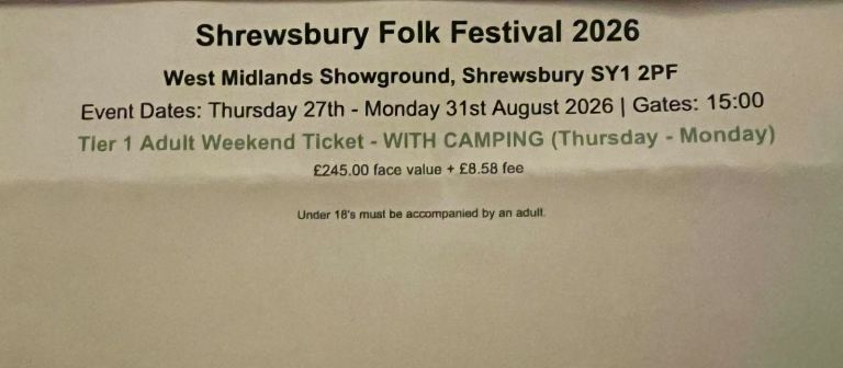 Shrewsbury Folk Festival Ticket (Thurs access)