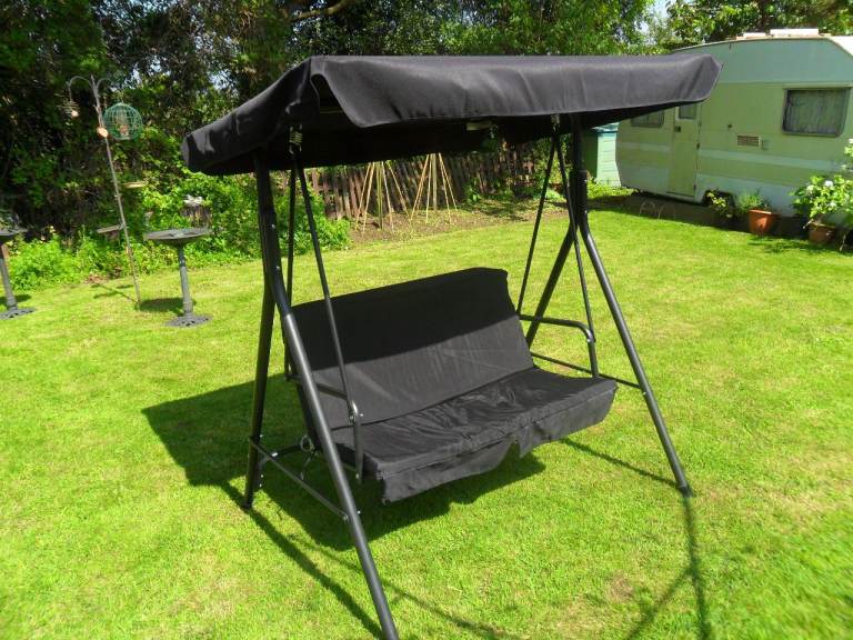 METAL GARDEN SWING CHAIR TWO SEATER GARDEN FURNITURE PATIO BENCH HAMMOCK
