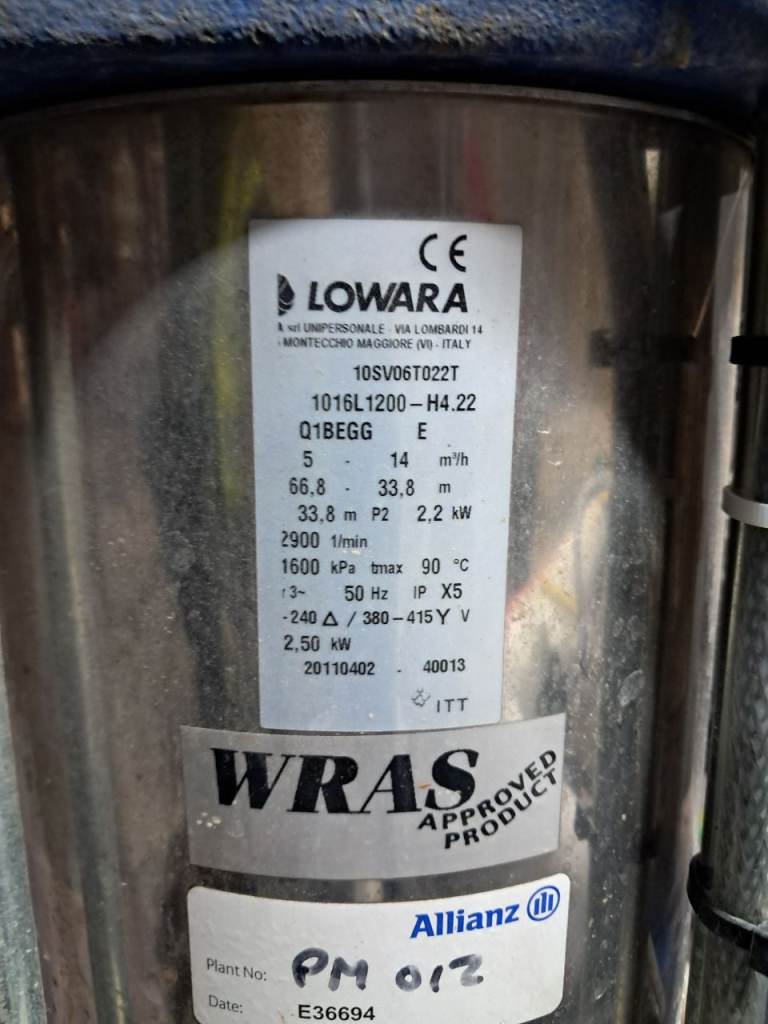 Lowara WRAS Approved Water Pump System - Fair Condition
