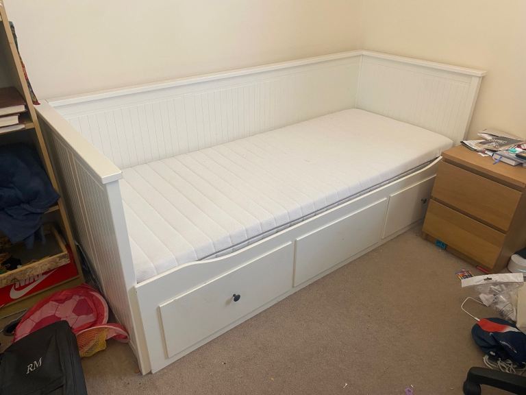 White Single Storage Bed with Mattress