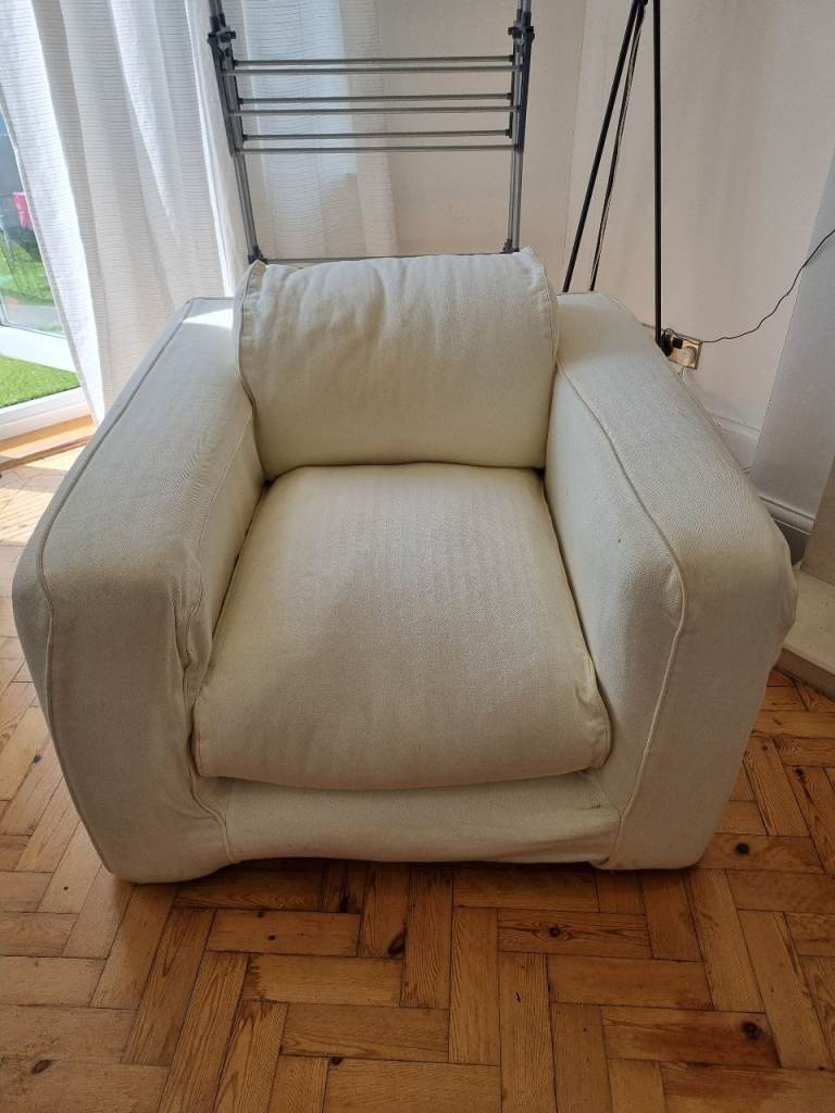 image for Large cream armchair and footstool