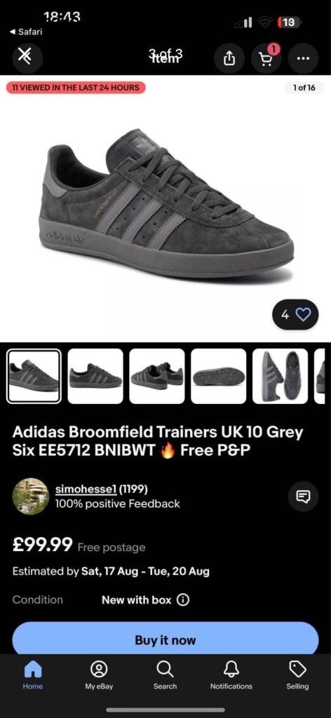 Adidas Grey Broomfields UK 10