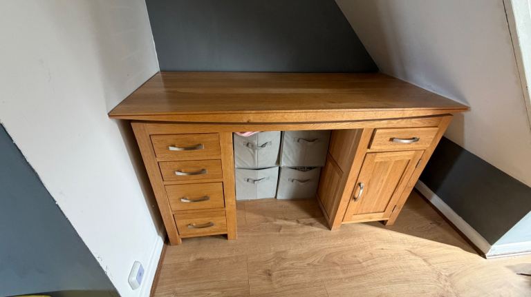 Solid Wood Desk with Drawers and Cupboard