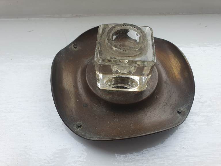 Vintage Brass Inkwell with Glass Insert – Good Condition