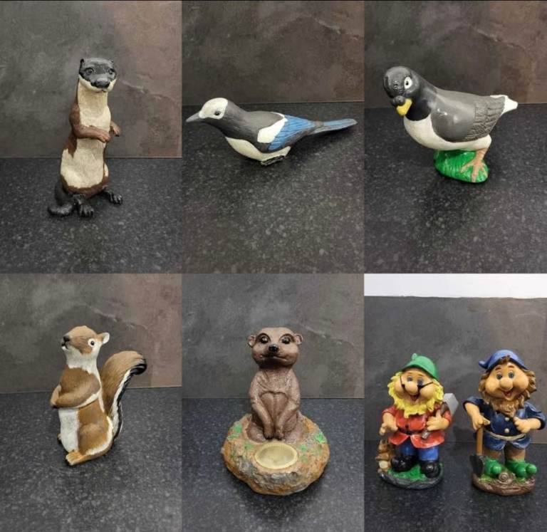 Garden Ornaments / Figurines - Weasel, Magpie, Pigeon, Squirrel, Meerkat, Gnomes