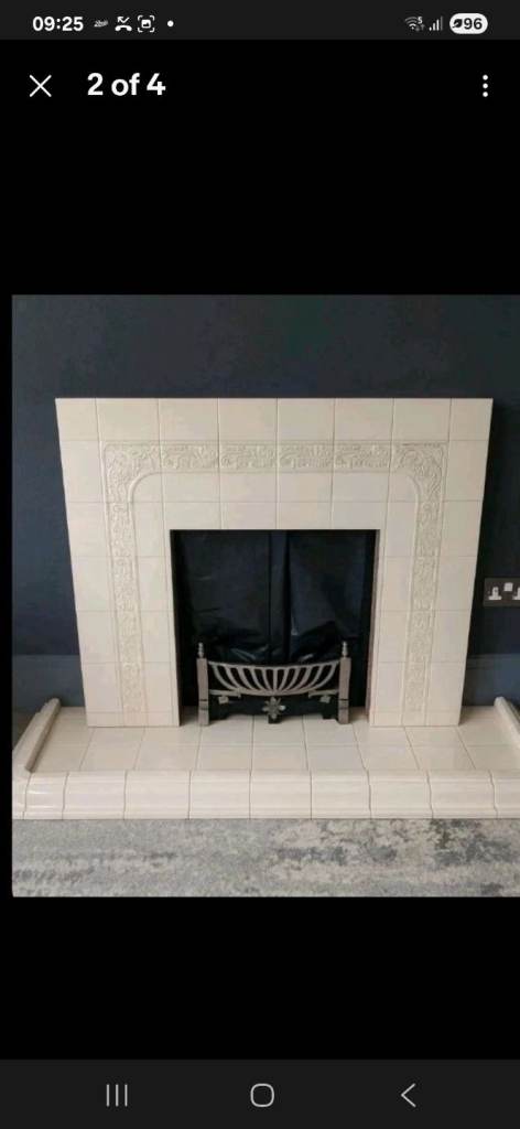 Rioja plain Ivory slabbed tiled back panel &Kerb hearth suitable for gas or electric  Fire