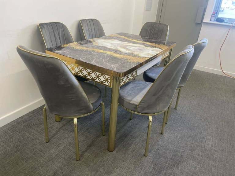 Luxury, Decent Marble Style Dining Table with Luxury Chairs for Sale with Free Home Delivery$