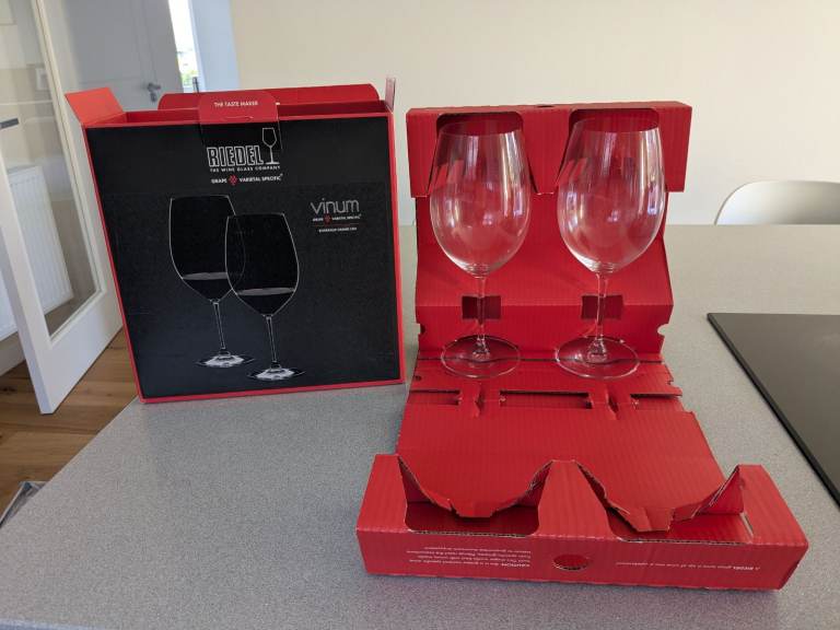 2 Large Bordeaux Riedel wine glasses