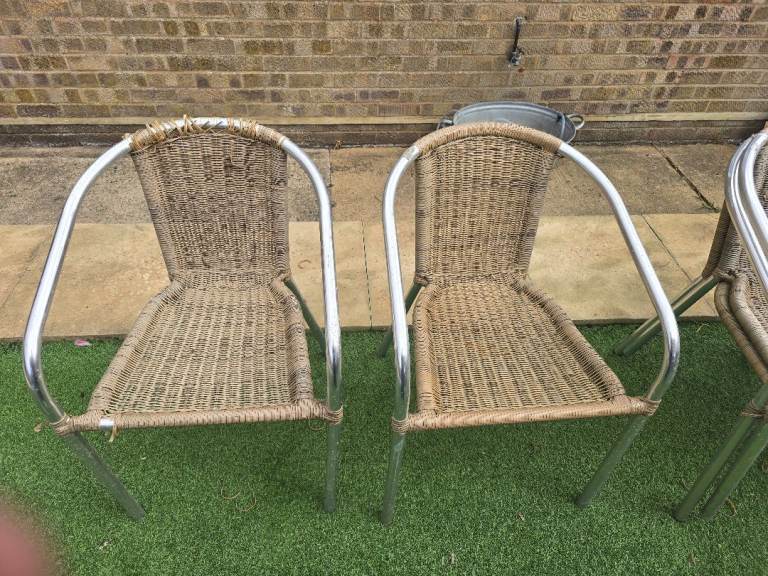 8x  Woven Rattan Style poor Garden Chairs with Metal Frame