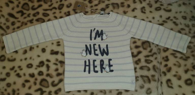 JOULES Winnie Knitted Striped Cream I'm New Here Jumper 12-18 months BNWT