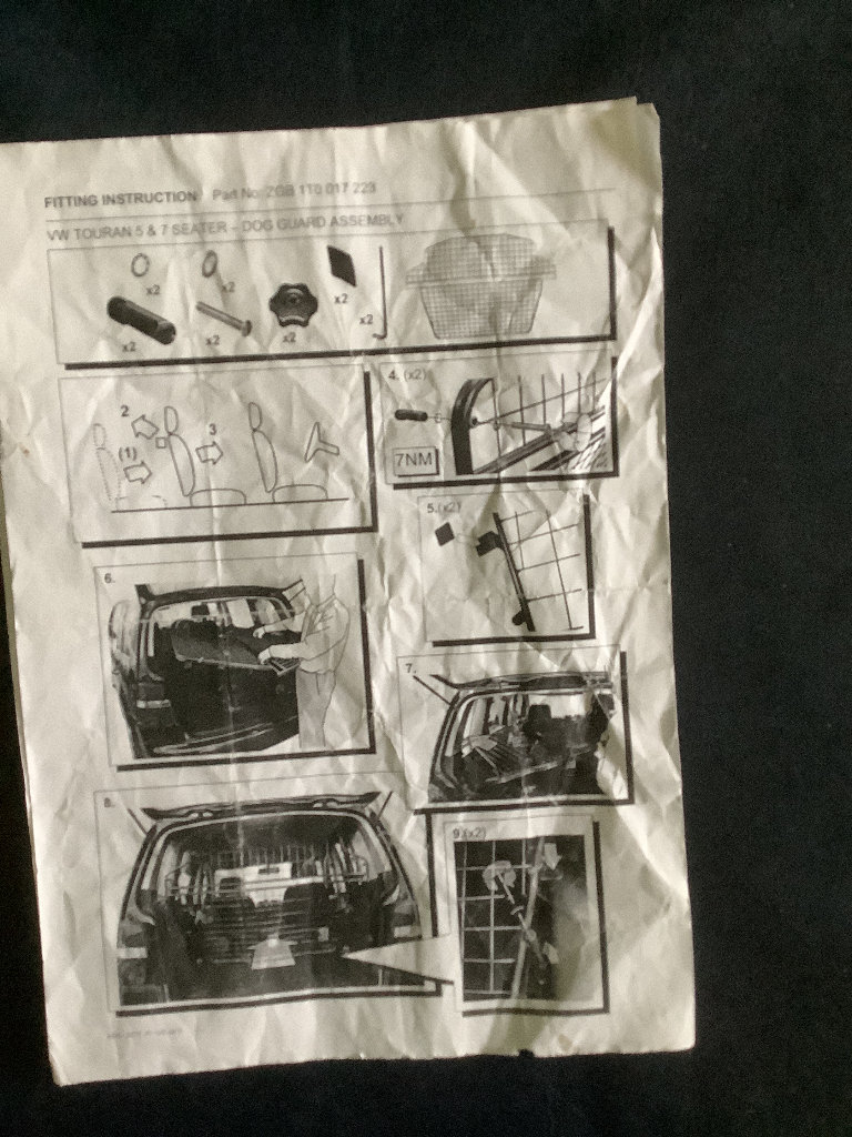  dog / luggage guard for VW Touran Used for holidays in 2005 and 2011 models 