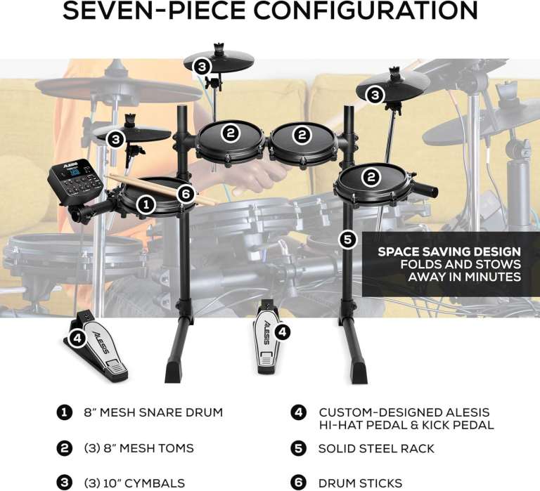 Alesis Turbo Mesh Drum Kit - Electric Drum Set | Quiet 8" Mesh Pads (inc. 2 drum sticks)