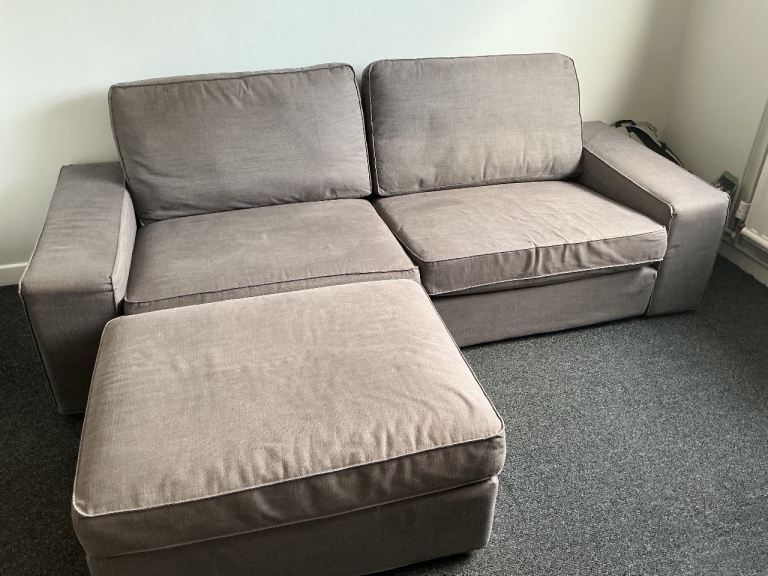Comfortable Grey Sofa with Matching Footstool – Good Condition (ikea) pick up only 