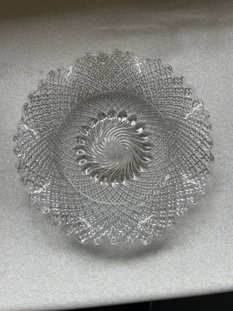 Vintage Pressed Glass Serving Dish 8" Scalloped Edge Swirl Pattern Bon Bon Dish