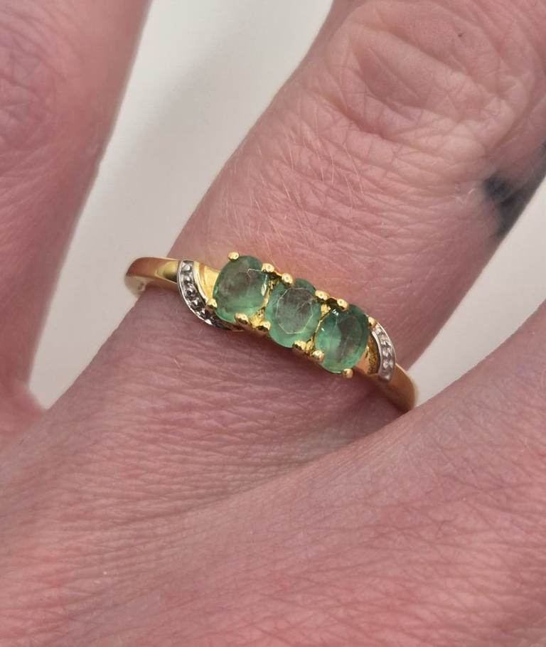 NEW 925 silver, gold plated and emerald set ring, size L