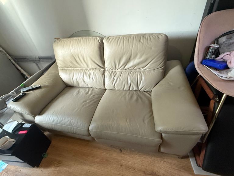 Grey electric two seater leather sofa