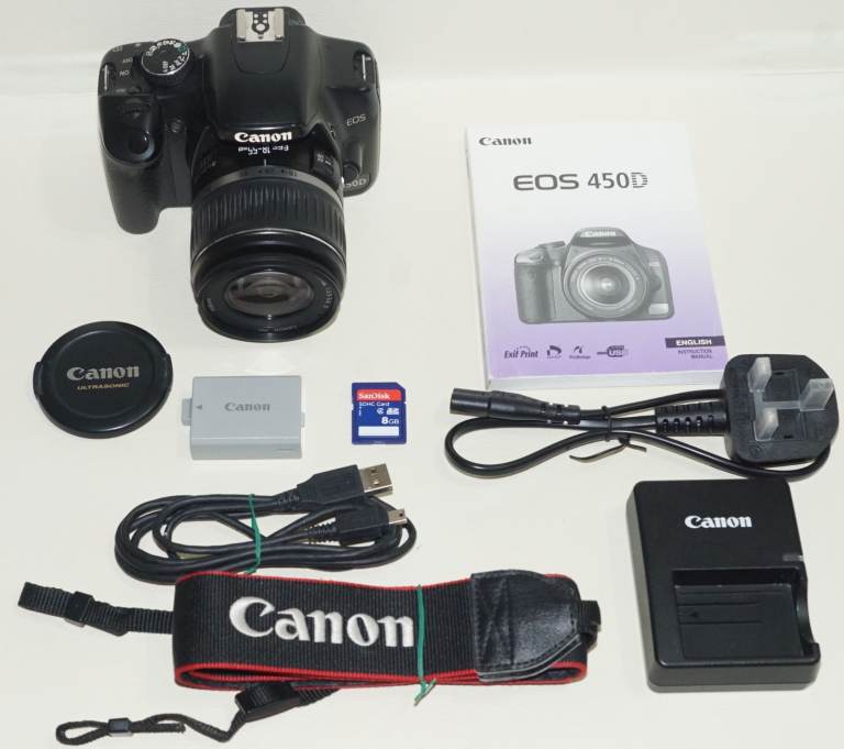 Canon EOS 450D DSLR Camera 18-55mm f3.5-5.6mm Lens, + 8GB Memory card