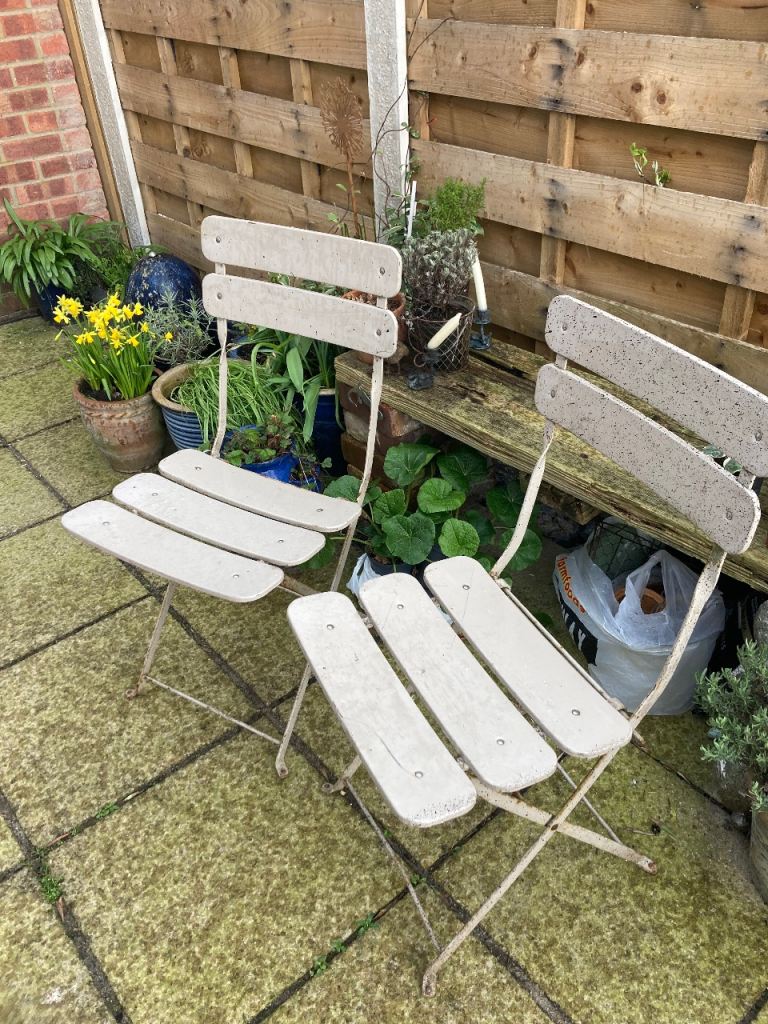 Vintage Metal Folding Garden Bistro Chairs 
