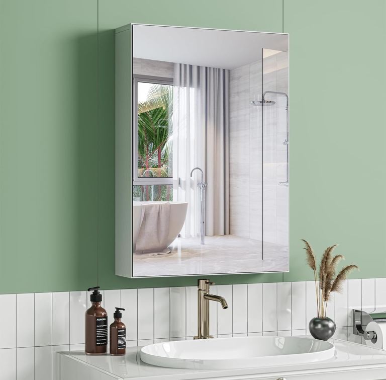 New White Bathroom Wall Cabinet with Mirror – 50x70cm